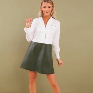 NEW Turckernuck Hunter Green Leather Delfina Shirt Dress Small